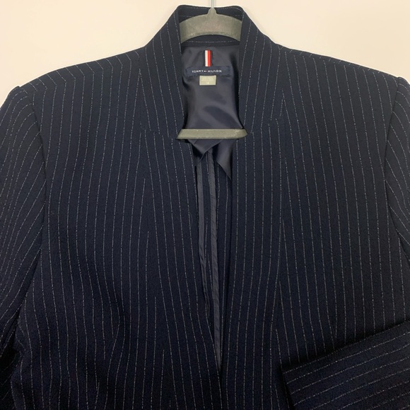 Tommy Hilfiger Women's Pinstriped Open-Front Jacket - Midnight/Ivory - Picture 5 of 15